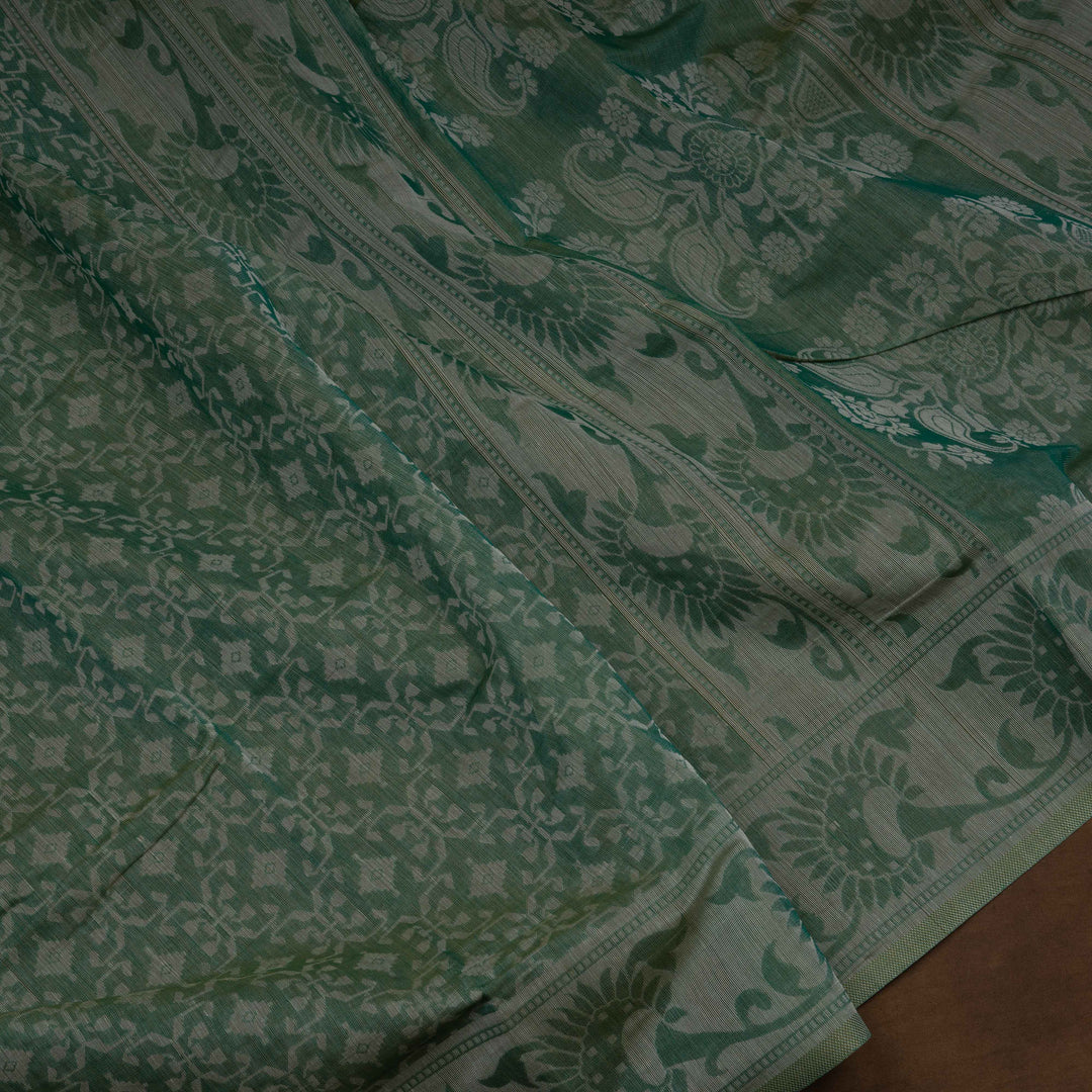 Green South Cotton Saree with Diamond Floral Motifs 3364T015699DSC