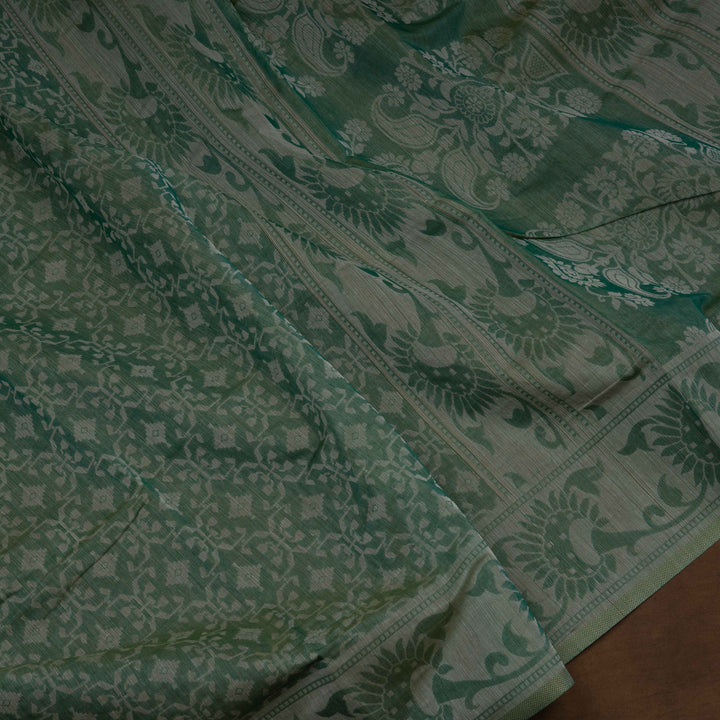 Green South Cotton Saree with Diamond Floral Motifs 3364T015699DSC