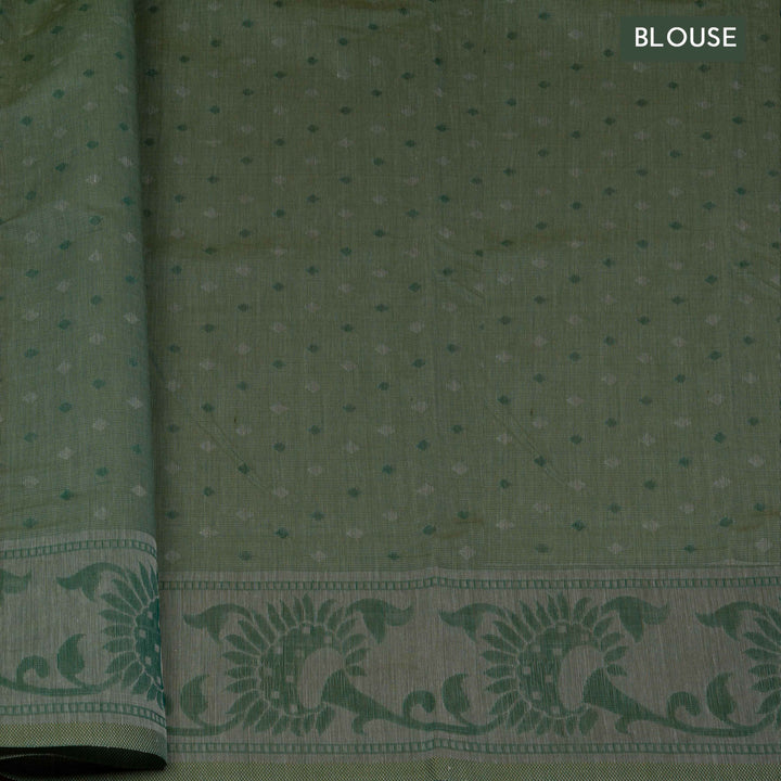 Green South Cotton Saree with Diamond Floral Motifs 3364T015699DSC
