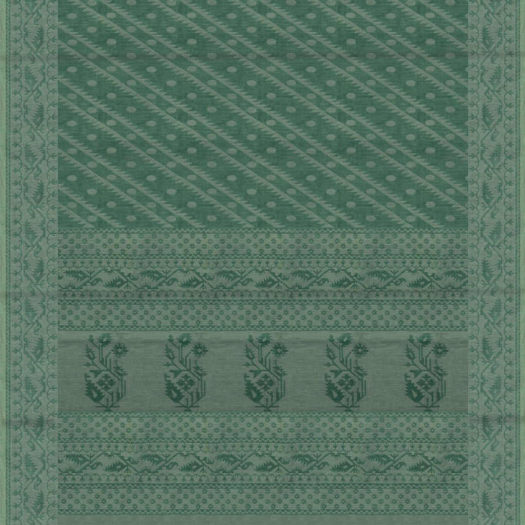 Green South Cotton Saree with Symmetrical Vine Border 3370T015698DSC