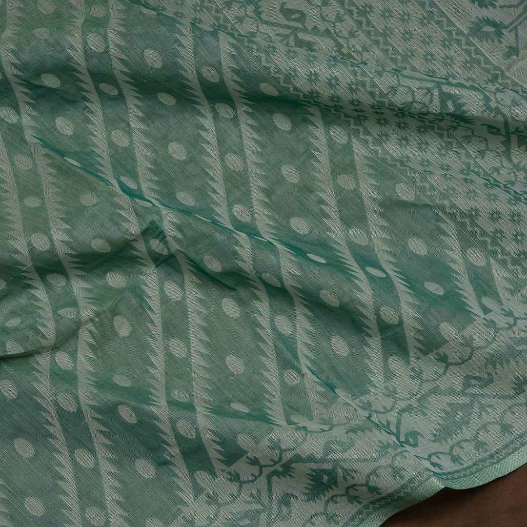 Green South Cotton Saree with Symmetrical Vine Border 3370T015698DSC