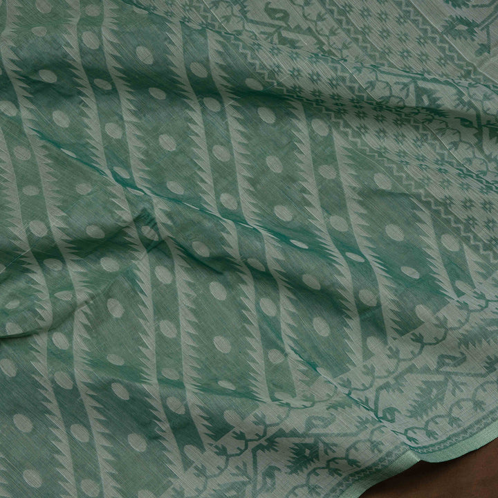 Green South Cotton Saree with Symmetrical Vine Border 3370T015698DSC