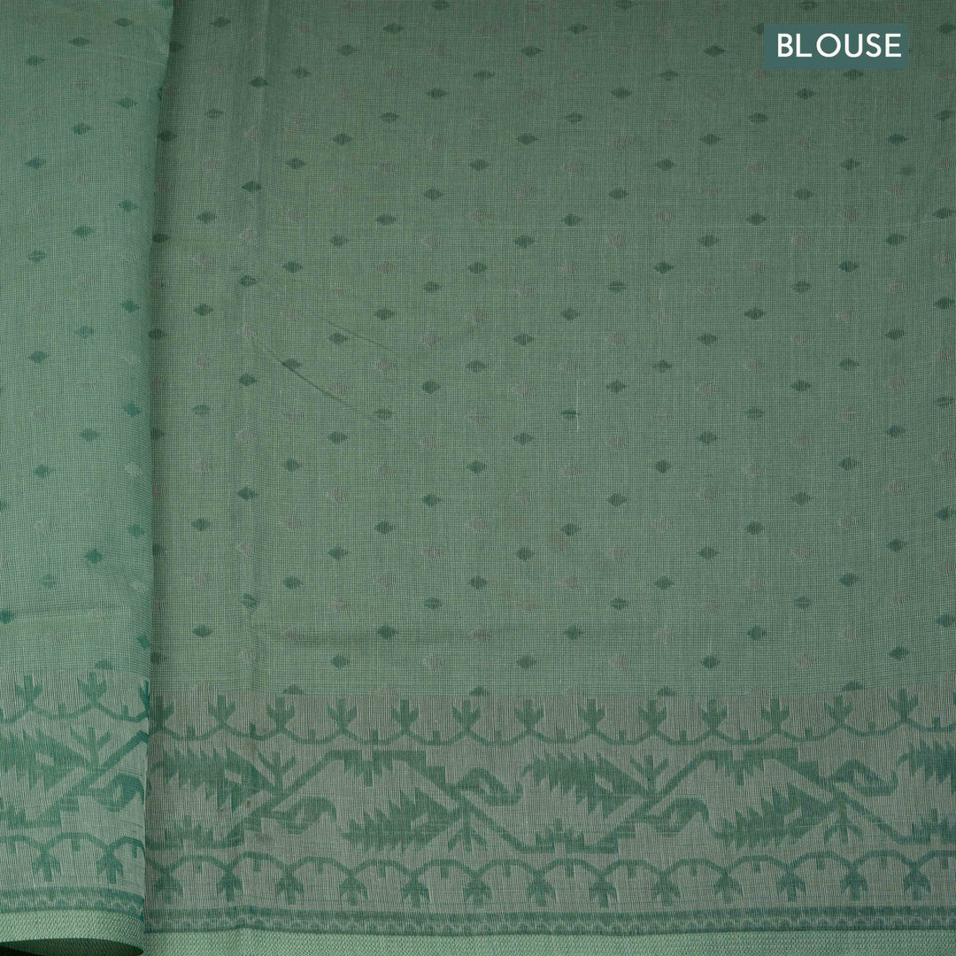 Green South Cotton Saree with Symmetrical Vine Border 3370T015698DSC