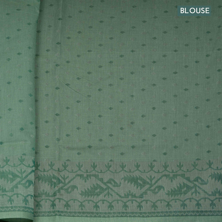 Green South Cotton Saree with Symmetrical Vine Border 3370T015698DSC