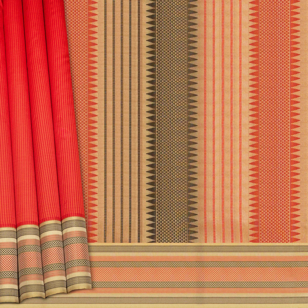 Orange Gadwal Silk Saree with Beige Border 3378T016175DSC