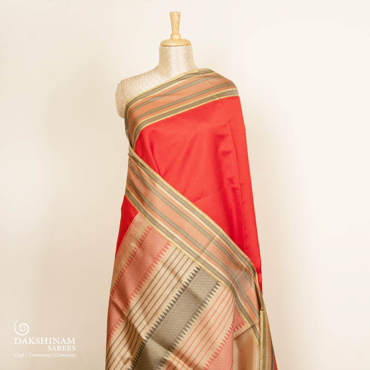 Orange Gadwal Silk Saree with Beige Border 3378T016175DSC