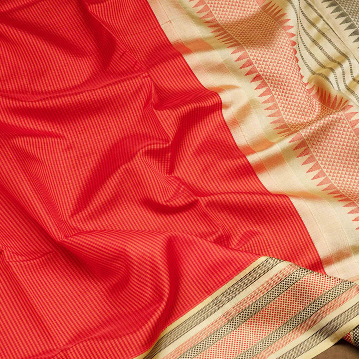 Orange Gadwal Silk Saree with Beige Border 3378T016175DSC