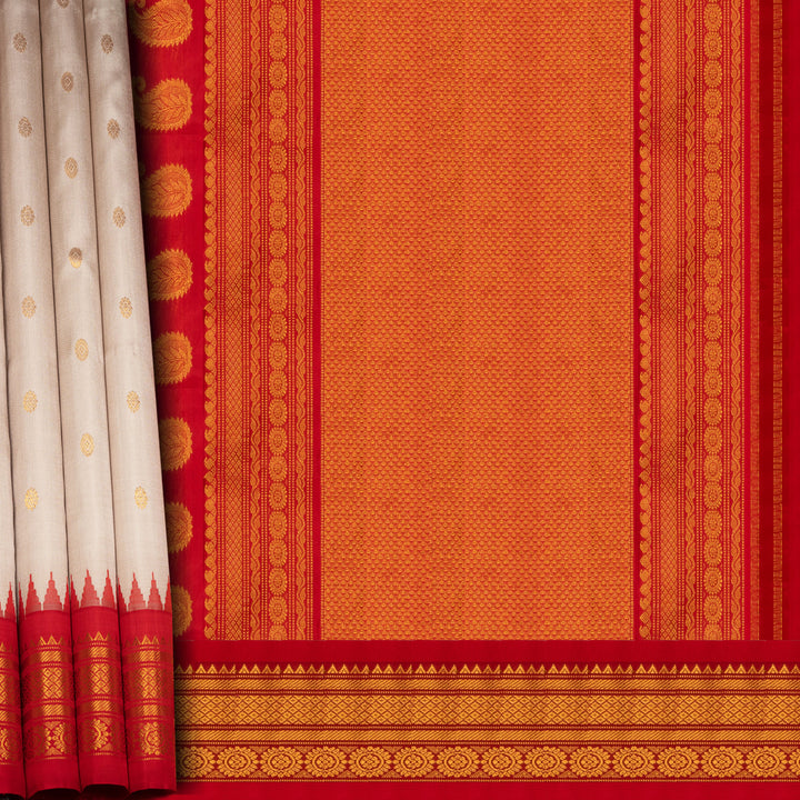 Off White Gadwal Silk Saree with Red Border and Gold Zari 3333T016180DSC