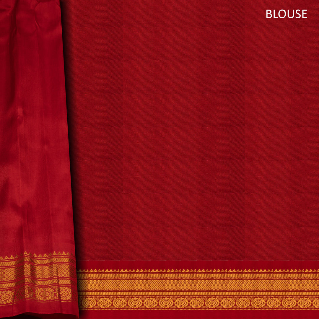 Off White Gadwal Silk Saree with Red Border and Gold Zari 3333T016180DSC