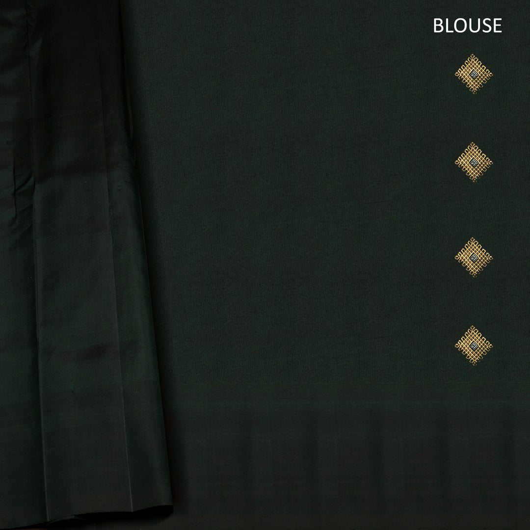 Grey Gadwal Silk Saree with Bottle Green Border and Zari Stripes 3334T016187DSC