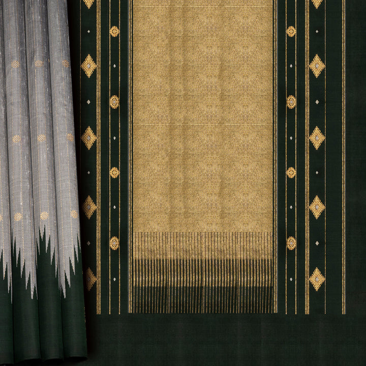 Grey Gadwal Silk Saree with Bottle Green Border and Zari Stripes 3334T016187DSC