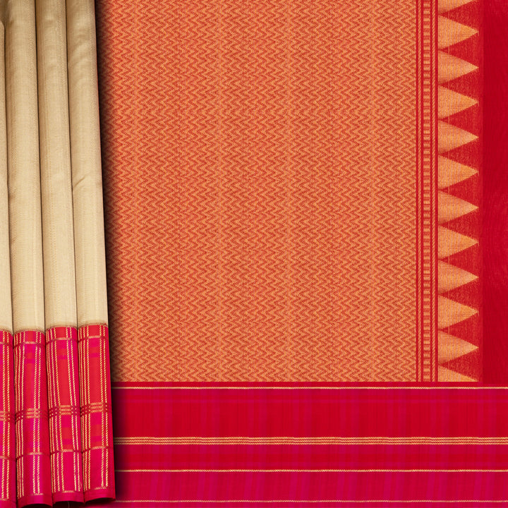 Sandal Kora Gadwal Silk Saree with Checked Border and Red Pallu 3335T016173DSC