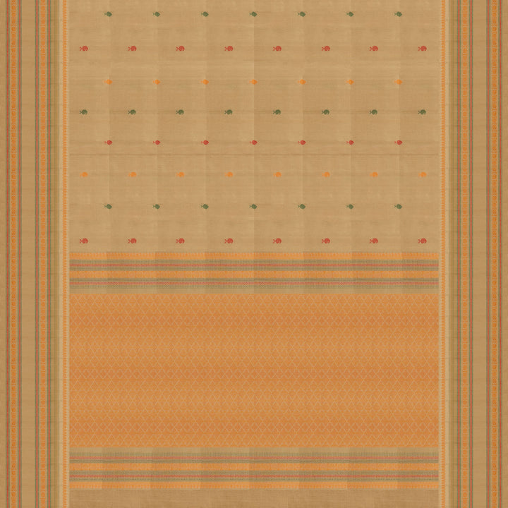 Sandal Gadwal silk saree with traditional rudraksh and diamond motifs and thread woven pallu design