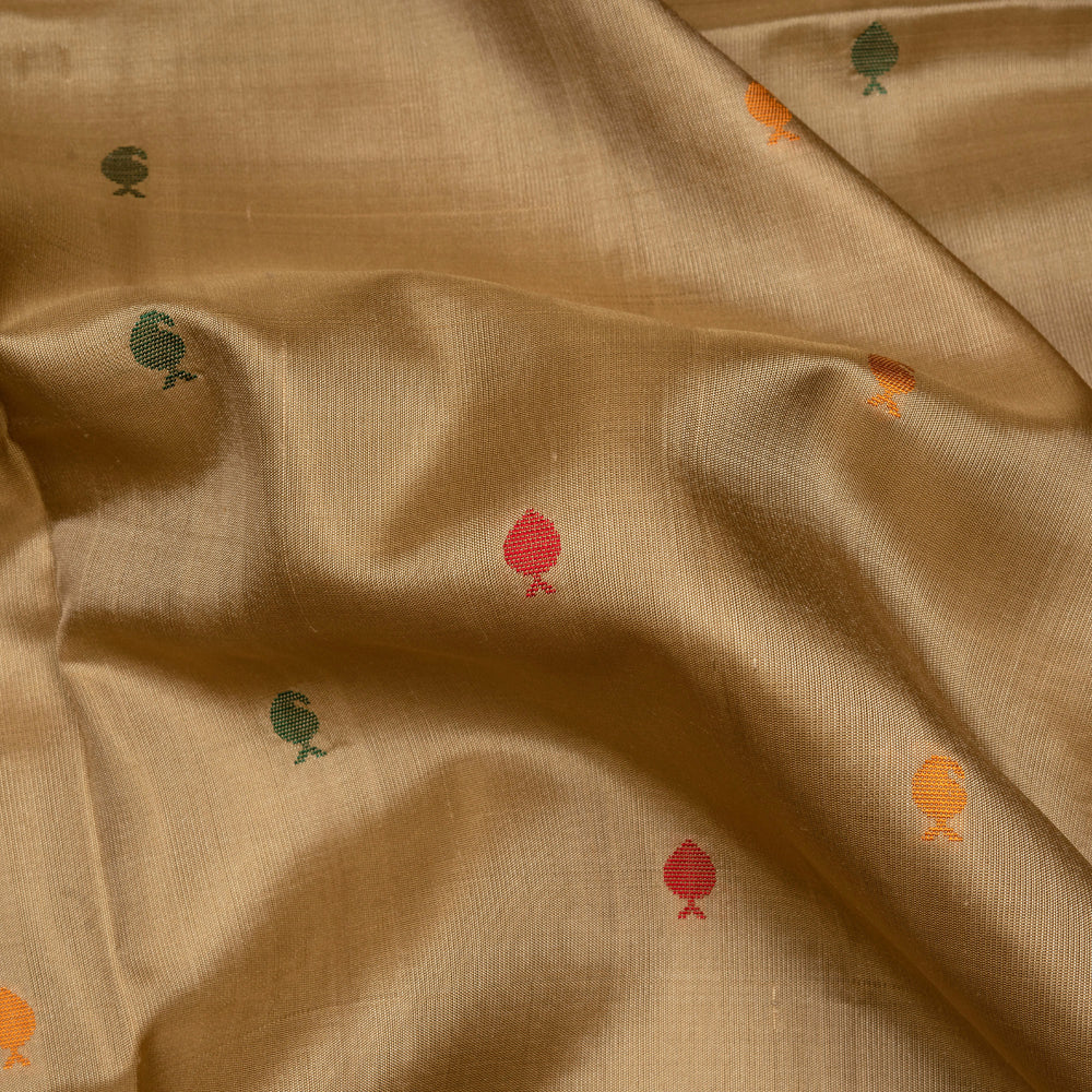 Sandal Gadwal silk saree with traditional rudraksh and diamond motifs and thread woven pallu design