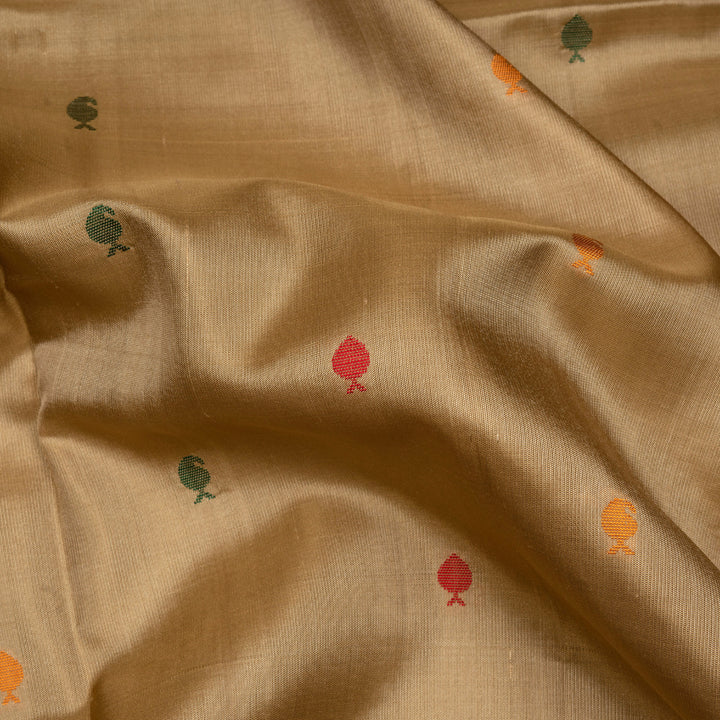 Sandal Gadwal silk saree with traditional rudraksh and diamond motifs and thread woven pallu design