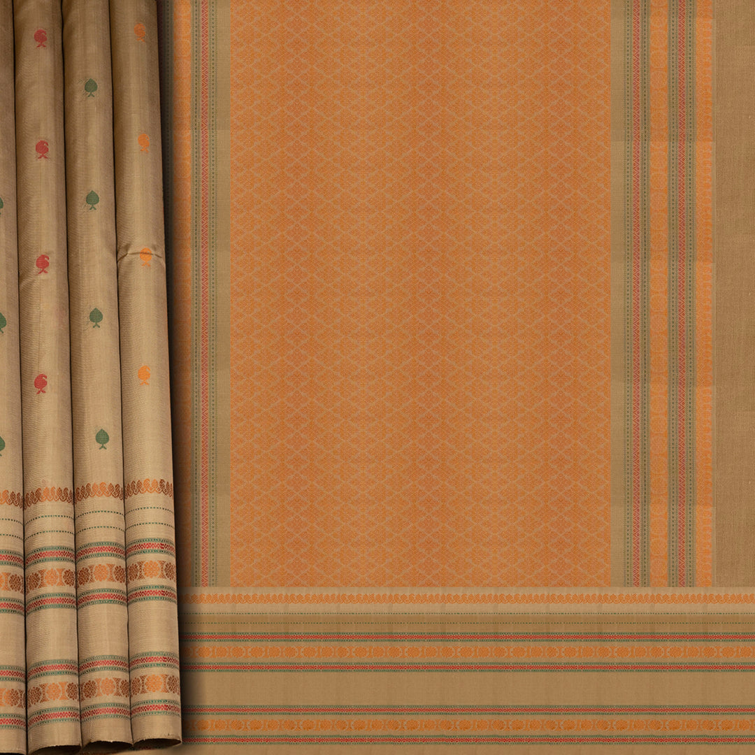 Sandal Gadwal silk saree with traditional rudraksh and diamond motifs and thread woven pallu design