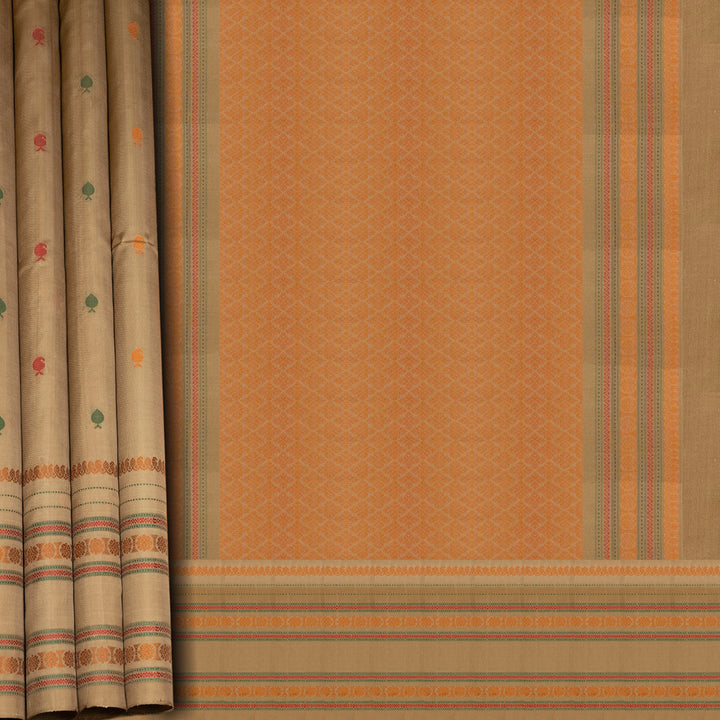 Sandal Gadwal silk saree with traditional rudraksh and diamond motifs and thread woven pallu design