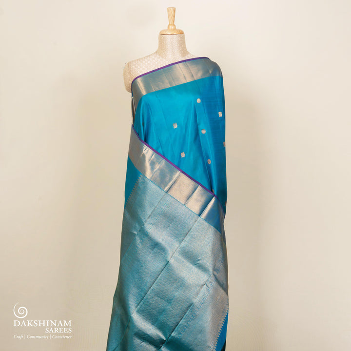 Blue Kanjivaram Silk Saree with Annam Motifs & Gold Zari 3423T016029DSC