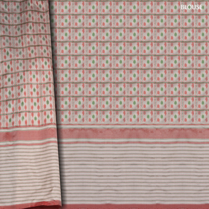 Off White Pochampally Ikat Silk Saree with Kadiyal Butta 3403T016363DSC