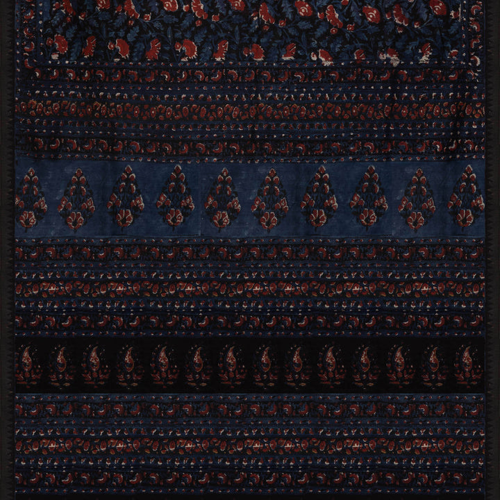 Black Chanderi Silk Saree with Ajrakh Print & Temple Border