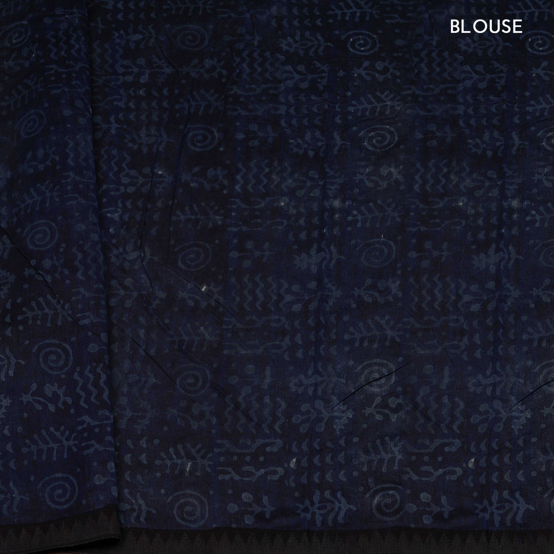 Black Chanderi Silk Saree with Ajrakh Print & Temple Border