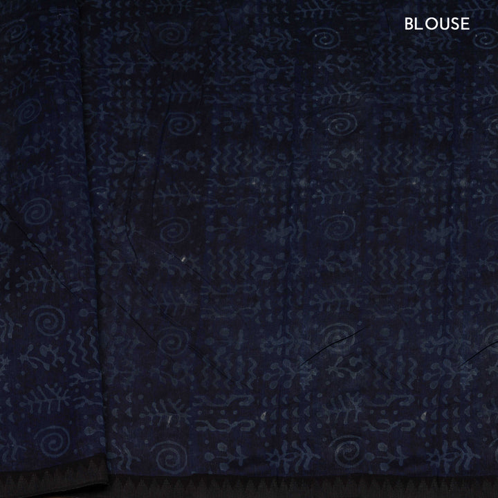 Black Chanderi Silk Saree with Ajrakh Print & Temple Border