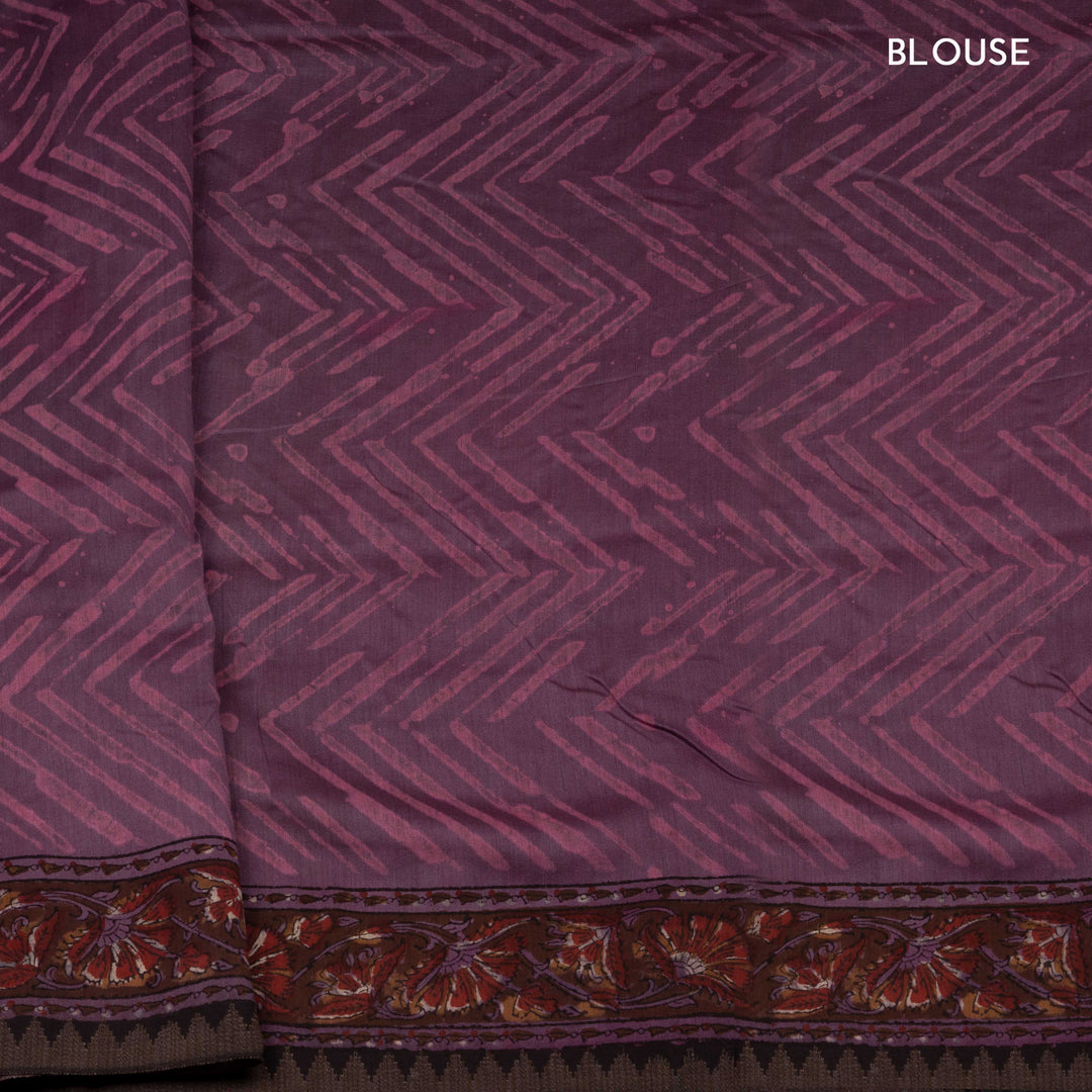 Violet Chanderi Silk Saree with Ajrakh Print & Temple Border