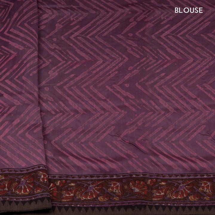 Violet Chanderi Silk Saree with Ajrakh Print & Temple Border