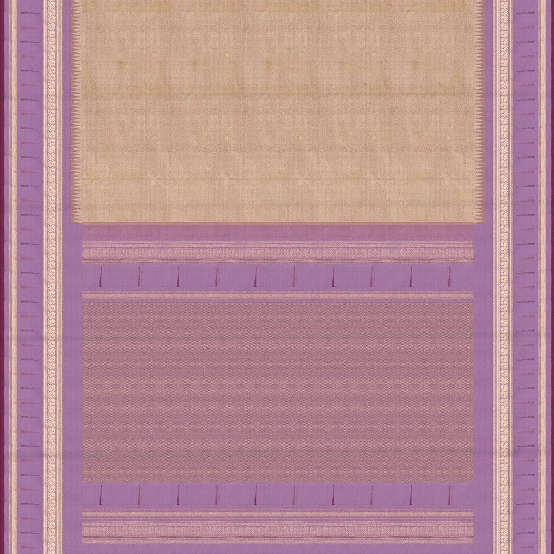 Cream Kanjivaram silk saree with tissue body, silver zari floral butta, lavender Paithani border and annam design pallu with matching blouse