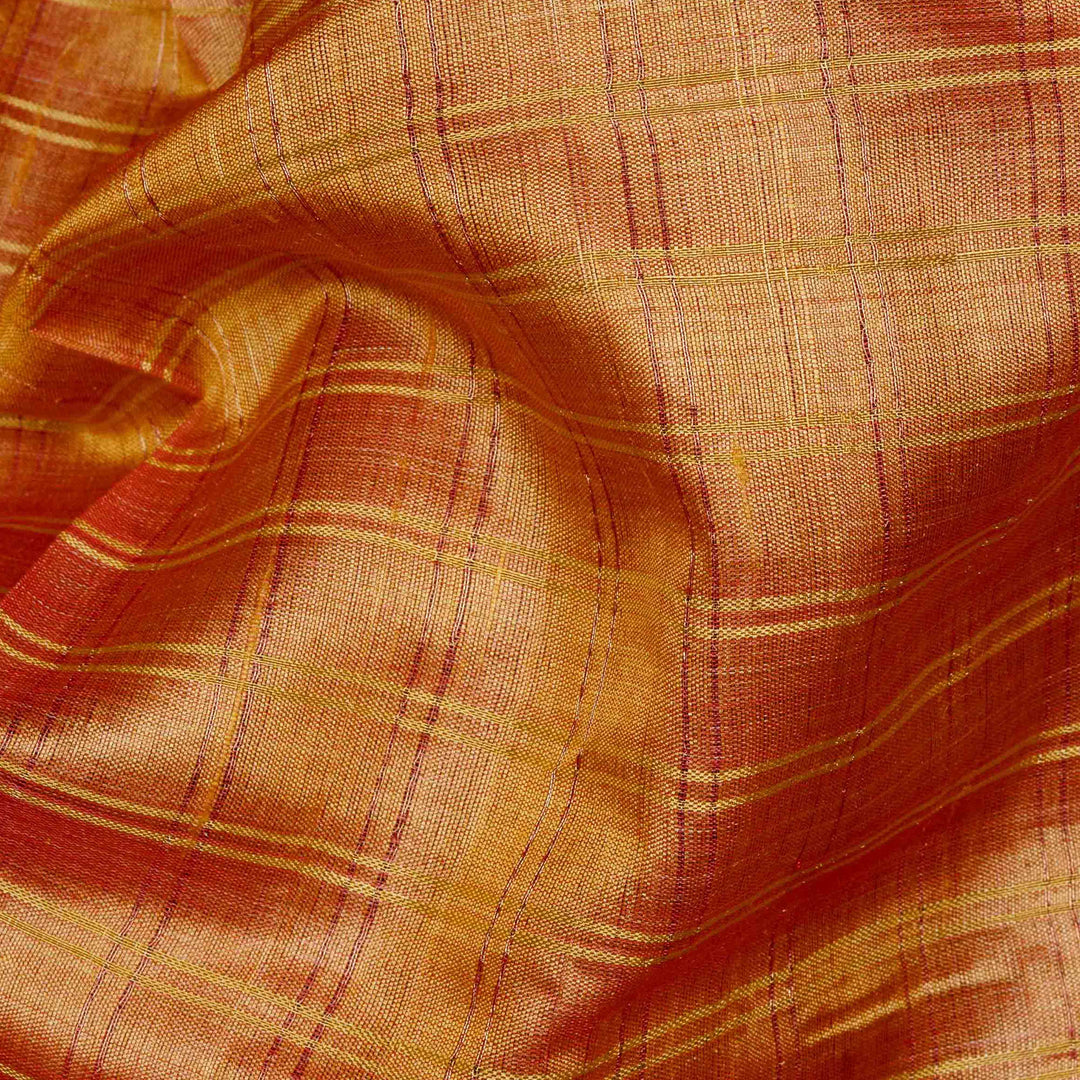 Orange tussar silk Paithani saree with gold zari checks, Paithani border and multicolor jamdani floral pallu with matching blouse