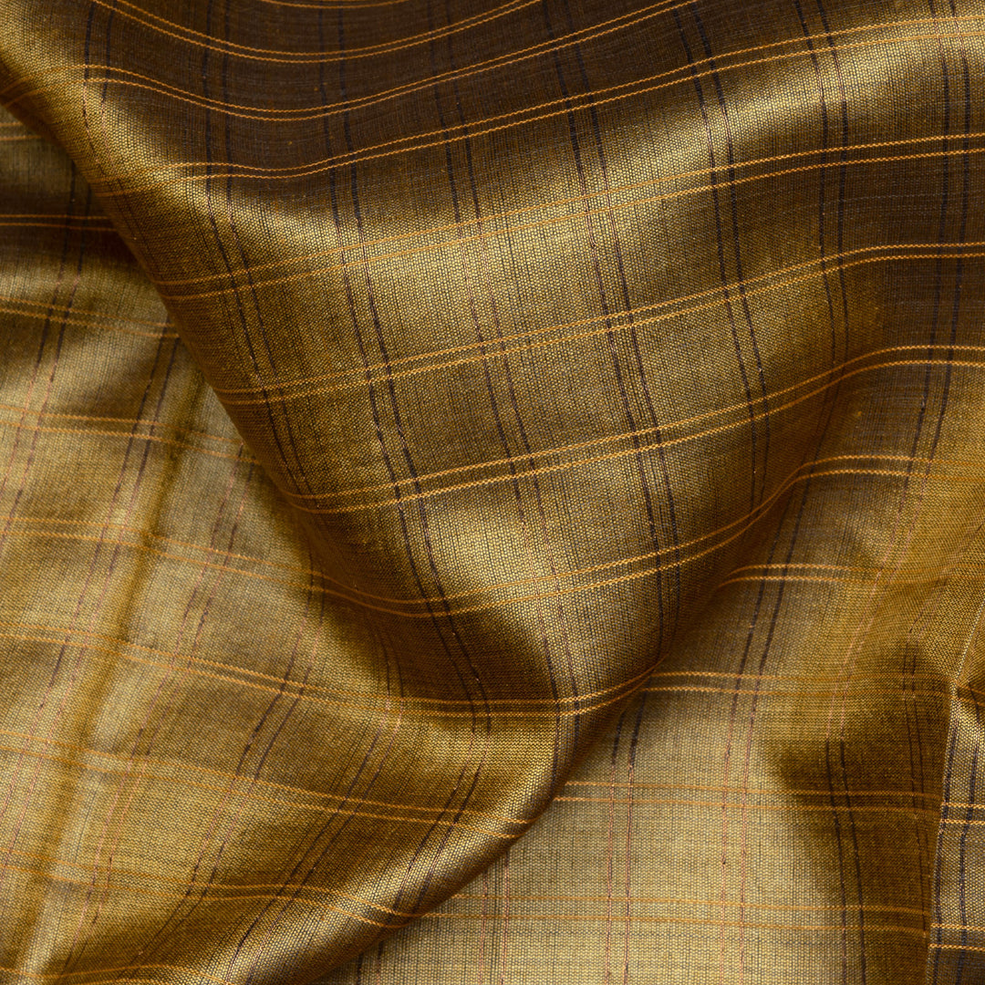 Mustard tussar silk Paithani saree with gold zari checks, Paithani border and multicolor jamdani floral pallu with matching blouse