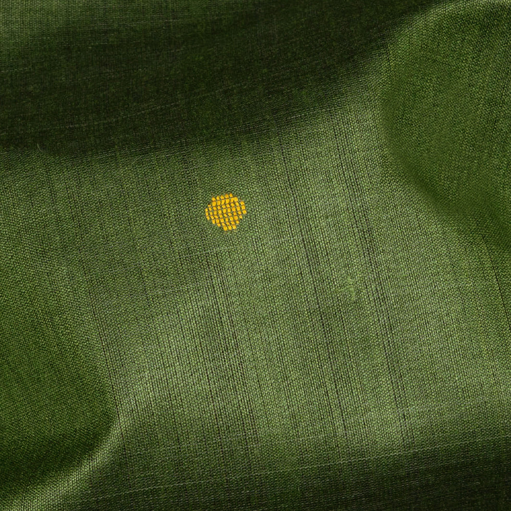 Green tussar silk Paithani saree with dotted body, gold zari border and multicolor bird jamdani pallu with matching blouse