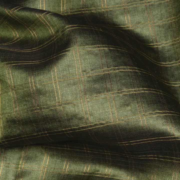 Green tussar silk Paithani saree with gold zari checks, Paithani border and multicolor jamdani floral pallu with matching blouse