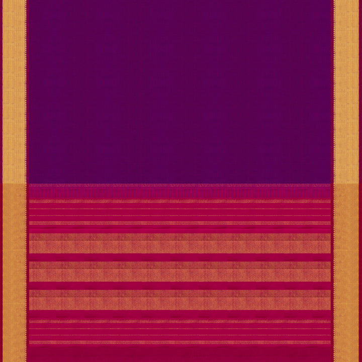 Violet Kanjivaram silk saree with pink small checks, magenta gold zari border and panel zari pallu with matching blouse