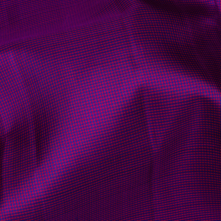 Violet Kanjivaram silk saree with pink small checks, magenta gold zari border and panel zari pallu with matching blouse