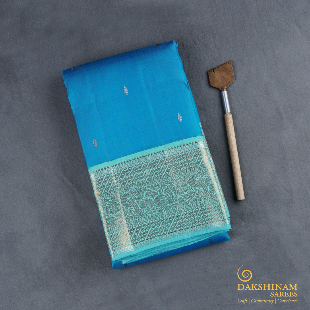 Handwoven Blue Kanjivaram Silk Saree - 1823T008332DSC