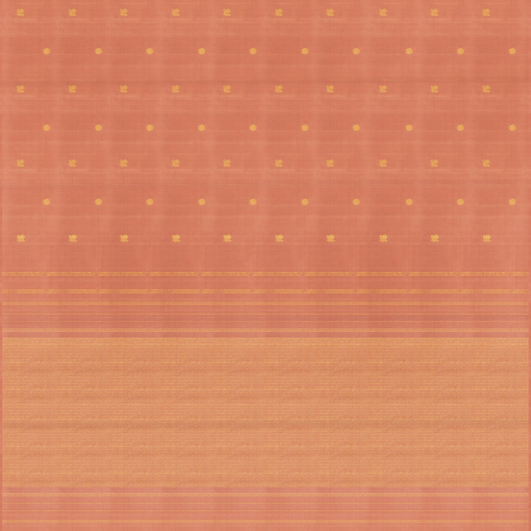 Beige peach Kanjivaram silk saree with annam and chakram butta, gold zari lined pallu and matching monotone blouse