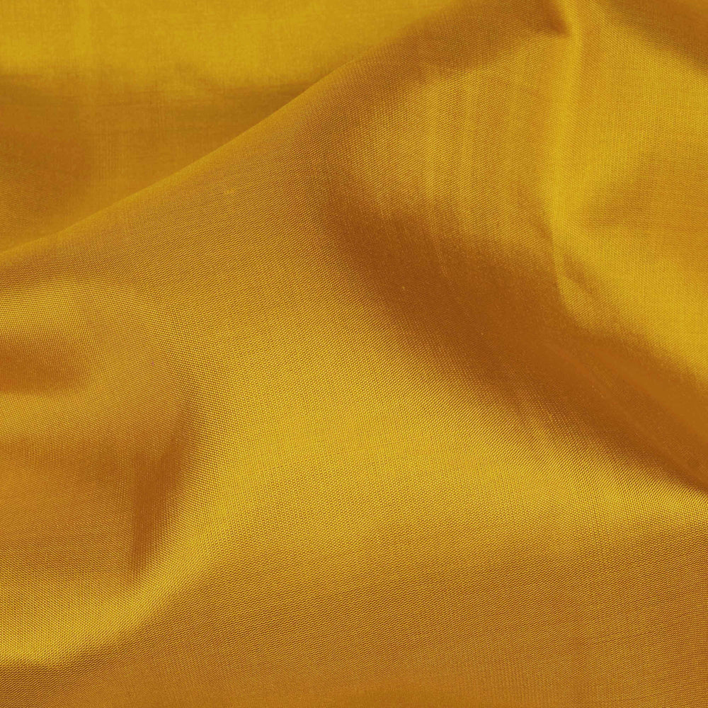 Yellow Kanjivaram silk saree with plain body, aqua blue dual-tone getti border and blue green paneled pallu with matching blouse