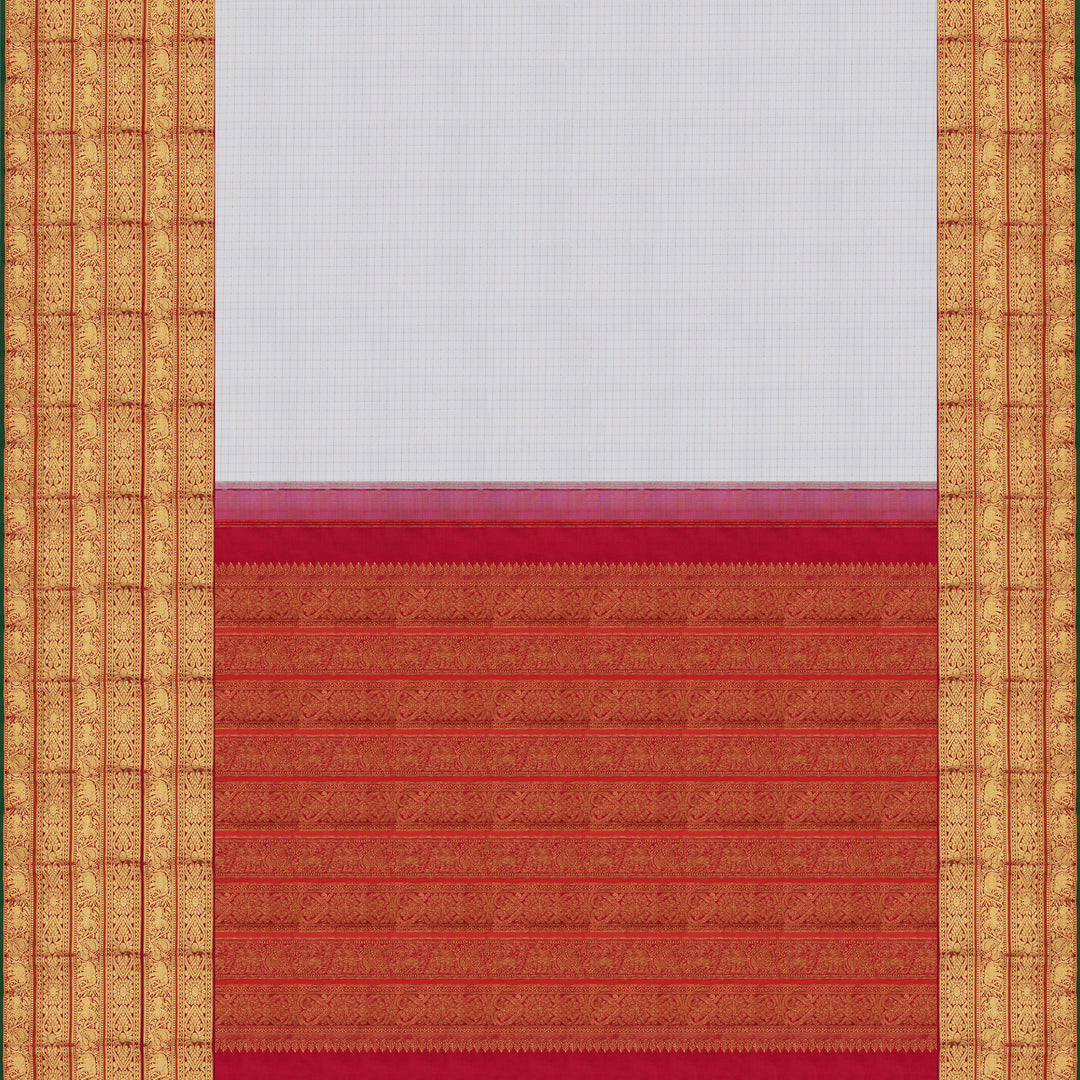 Handwoven White with Red Kanjivaram Silk Saree - 1824T005868DSC