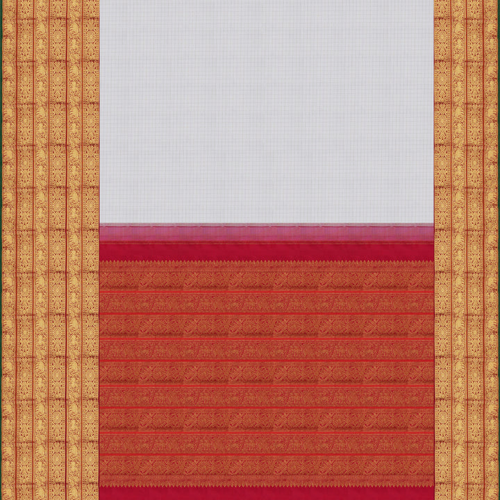 Handwoven White with Red Kanjivaram Silk Saree - 1824T005868DSC