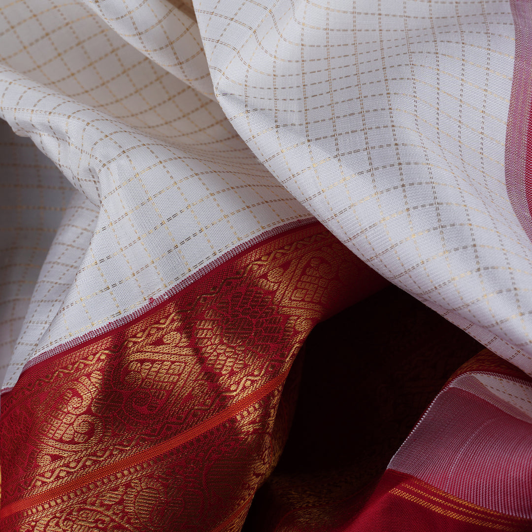 Handwoven White with Red Kanjivaram Silk Saree - 1824T005868DSC