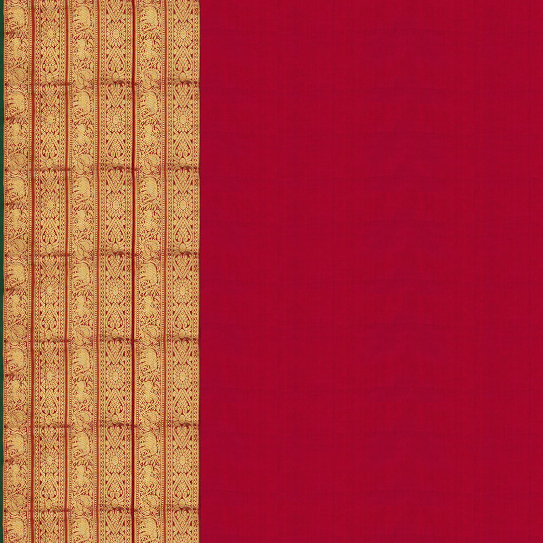 Handwoven White with Red Kanjivaram Silk Saree - 1824T005868DSC
