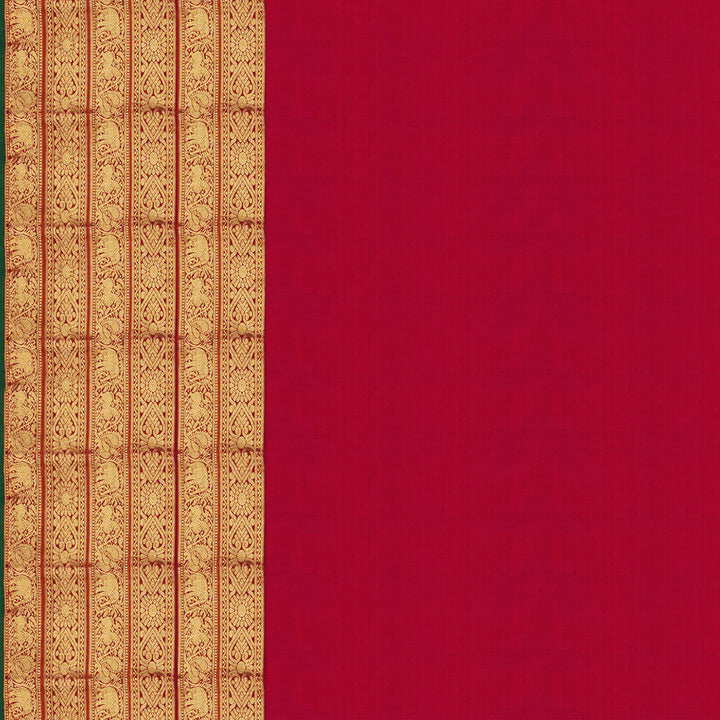 Handwoven White with Red Kanjivaram Silk Saree - 1824T005868DSC