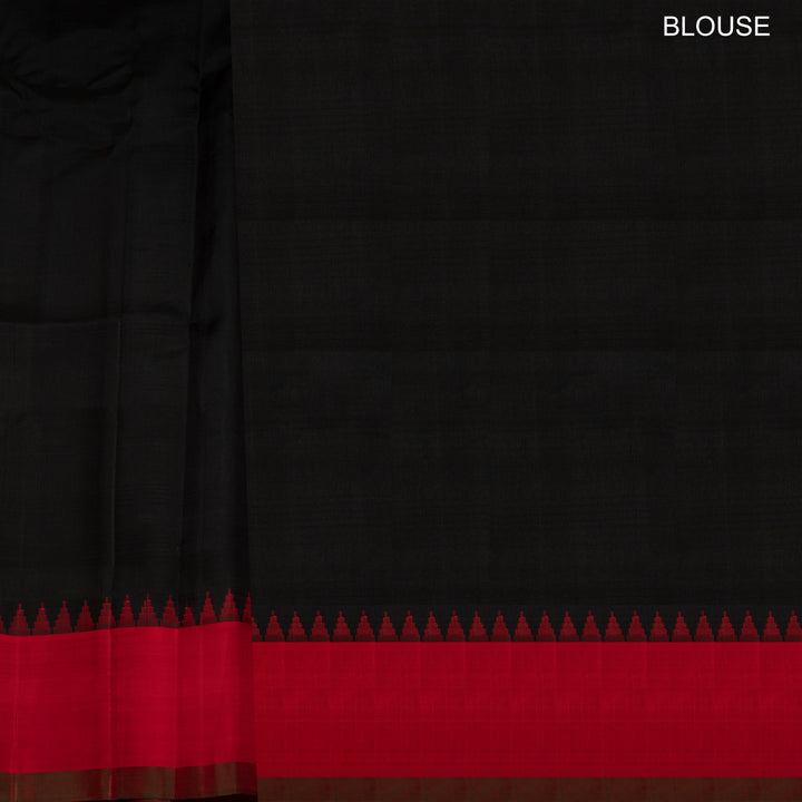 White Gadwal cotton saree with black checks, red Korvai temple border and brown pallu