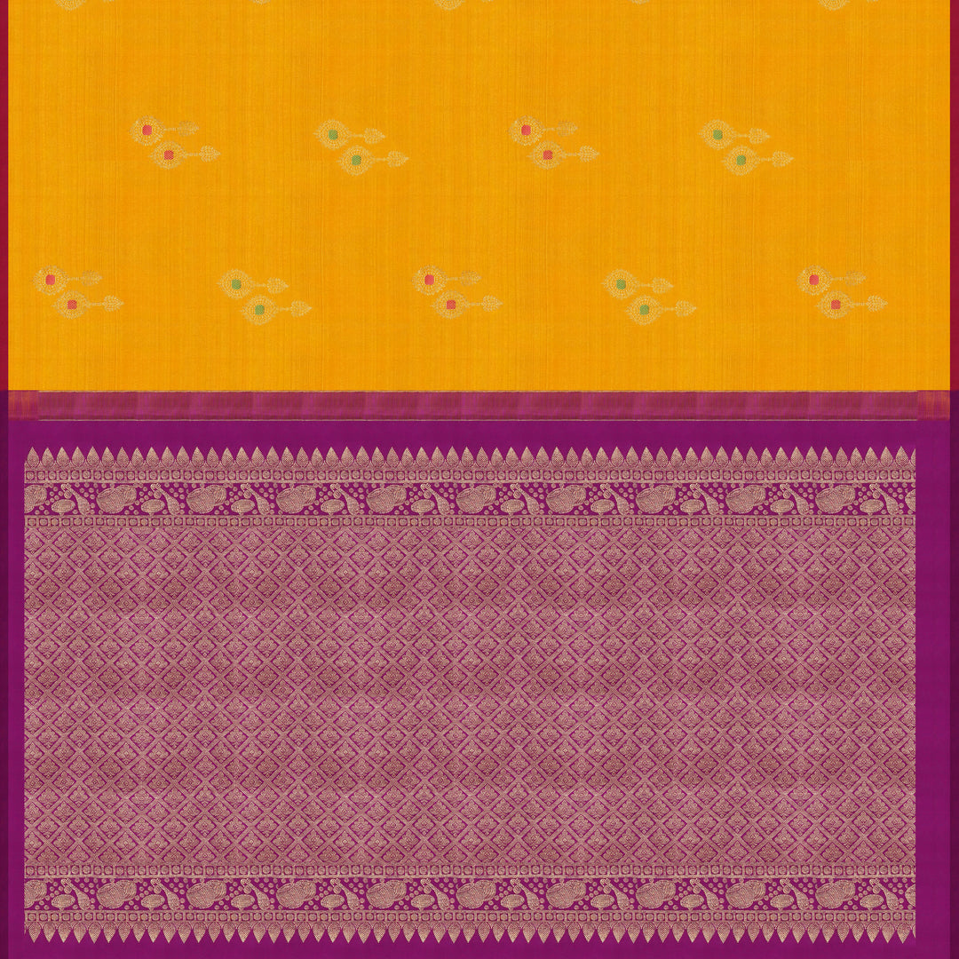 Handwoven Yellow with Violet Kanjivaram Silk Saree - 1832T008659DSC
