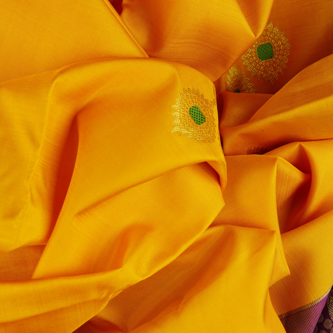 Handwoven Yellow with Violet Kanjivaram Silk Saree - 1832T008659DSC
