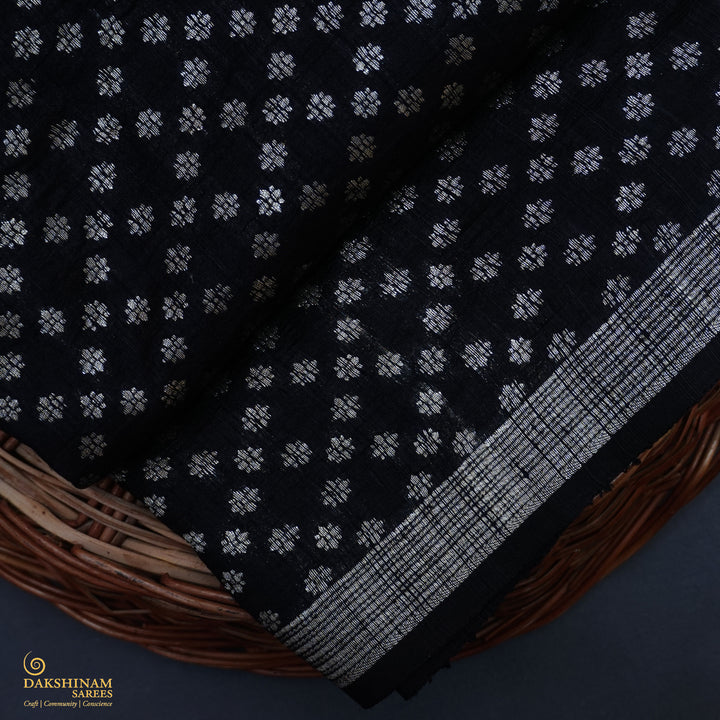 Handwoven Black Raw silk Fabric - 33T007188DSC