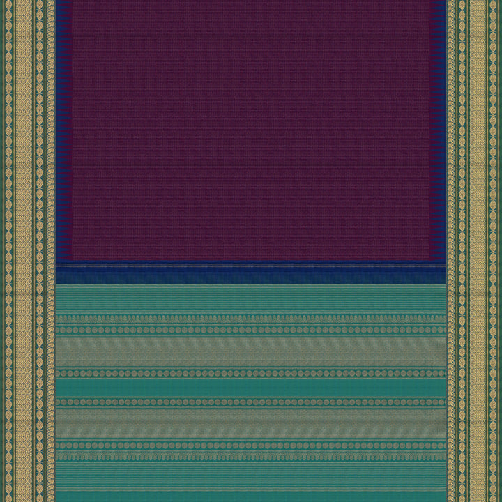 Handwoven Grape with Green Kanjivaram Silk Saree- 1856T005693DSC
