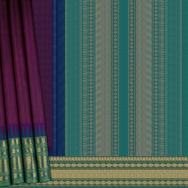 Handwoven Grape with Green Kanjivaram Silk Saree- 1856T005693DSC