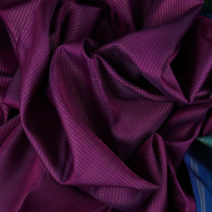 Handwoven Grape with Green Kanjivaram Silk Saree- 1856T005693DSC